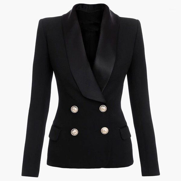 

2021 fashion designer blazer jacket women's shawl collar double breasted lion buttons slim fitting blazer1, White;black