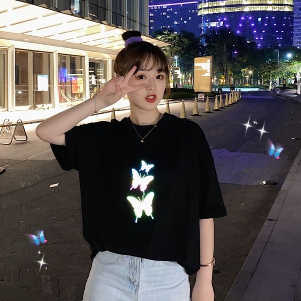 

bha7t short-sleeved 2020 new new butterfly printed summer student korean women's short-sleeved t-shirt 2020 summer fashion fashion wome, White