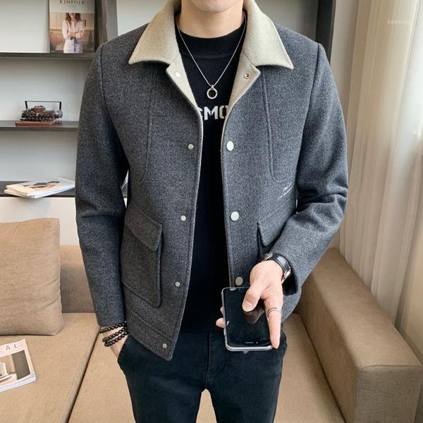 

2020 winter mens wool trench coat jacket big pocket men steetwear windbreaker casual slim fit woolen jackets chaquetas hombre1, Black