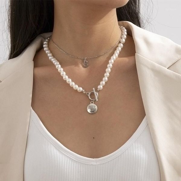 

diezi elegant imitation pearl statement choker necklace wedding smile letters pendant necklaces women collares ladies jewelry1, Golden;silver