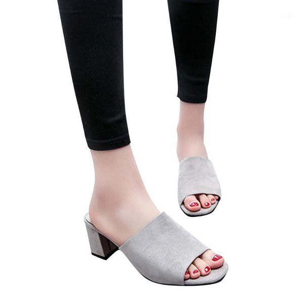 

slippers 2021 arrival summer platform open toes women fashion flock square toe mules wedges high heel fish mouth slipper1, Black