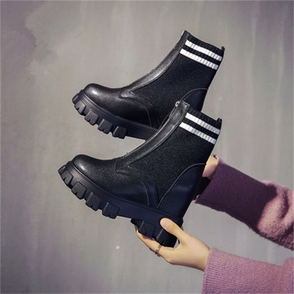 

for 2021 new women autumn shoes knitted or crocheted heel woman winter boots female 34-40 wjx3, Black