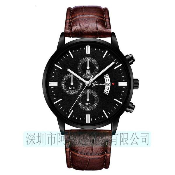 

627 geneva belt watch with geneva calendar men's quartz belt watch, Slivery;brown