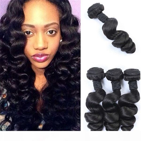 

8a grade loose curly human weave 3bundles double weft natural hair weave no shed no tangle brazilian loose wave 8-30 inch, Black;brown