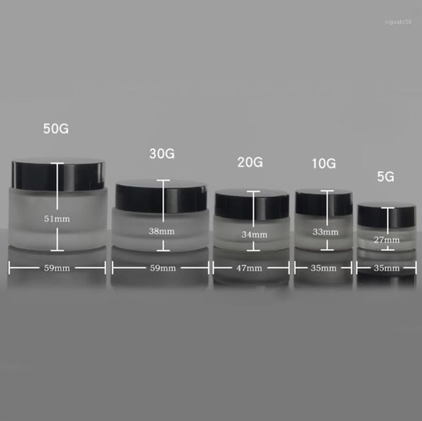 

50g big capacity glass clear frosted hair cream packaging with black lid1