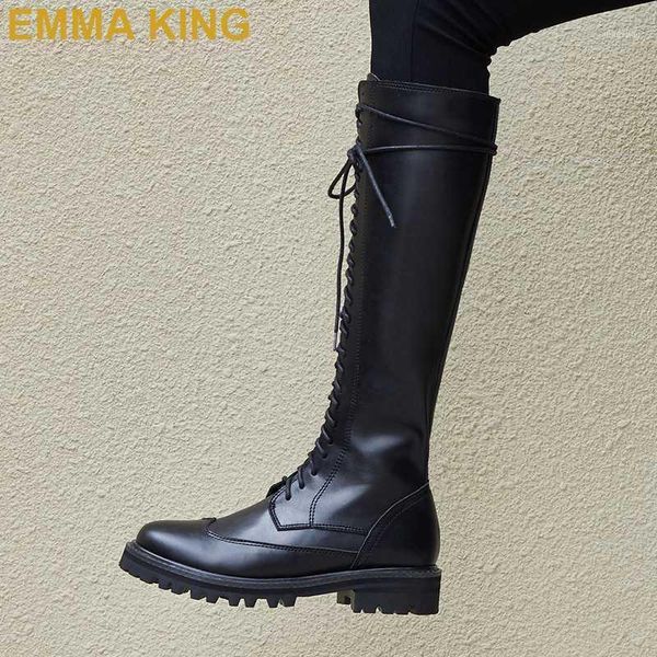 

boots black real leather knee high women round toe riding low chunky heel street motorcycle woman 20211