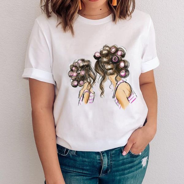 

women graphic cartoon printing style cute mom mama mother daughter clothes lady clothing tees print female tshirt t-shirt, White