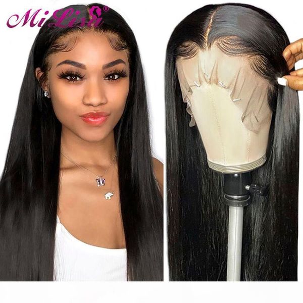 

mi lisa 13x6 straight lace front wigs for women lace front human hair pre plucked peruvian wigs transparent hd frontal wig, Black;brown