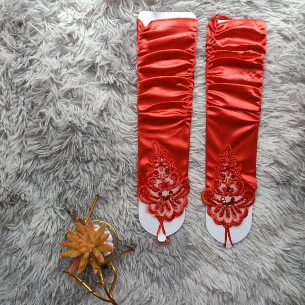 

white ivory red gold black bridal gloves women ruffed fingerless wedding promparty satin gloves elbow length beaded gants femme h jllexm