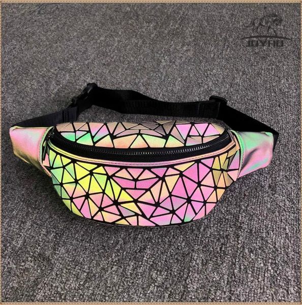 

fashion luminous waist bags women waist fanny packs belt bag luxury leather chest bag geometry packs holographic bum