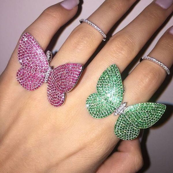 

the butterfly ring of sterling silver 925 with the moving butterfly ring with moving wings with color stone wedding jewelry