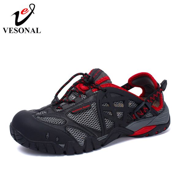 

vesonal brand summer style male mesh sandals shoes men couples casual beach breathable light lace-up quality comfortable sandal t200420, Black