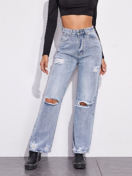 

light wash high-rise distressed boyfriend jeans s3wh#, Blue