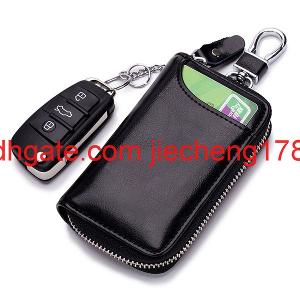 

2020 new key bag men's leather zipper fashion multi function car key bag women's card bag, Red;black