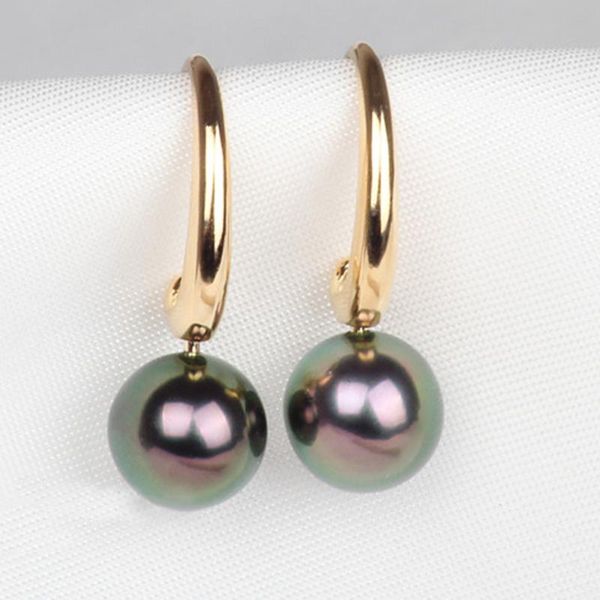 

hoop & huggie classic design gvbori 7-8mm18k white gold tahitian black pearl earrings women for wedding jewelry round fine mother' day, Golden;silver
