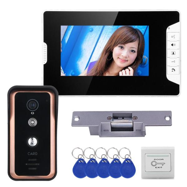 

video door phones wired 7 inch color lcd phone intercom doorbell system 1 monitor rfid ir-cut camera + electric strike lock