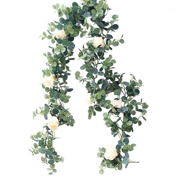 

creative with 8 roses artificial plant simulated eucalyptus ornament greenery p props festive fashion 1.8m home decor1