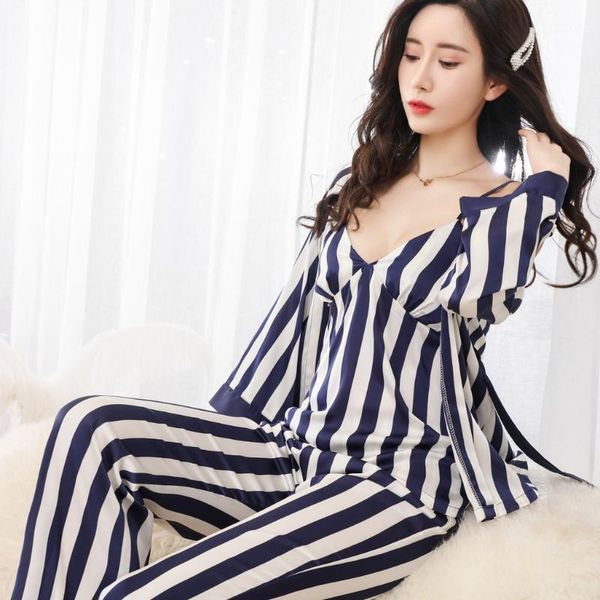 

women's robe & gown sets satin silk pajamas cardigan nightdress bathrobe ladies robes underwear sleepwear bathrobe femme1, Black;red