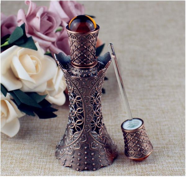 

1pc 12ml antiqued metal glass bottle arab style essential oils bottle with glass dropper middle east perfume oi qylhpe