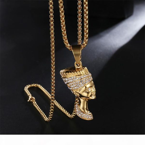 

hip hop gold color stainless steel egyptian queen nefertiti portrait pendants necklace men christmas jewelry gift, Silver
