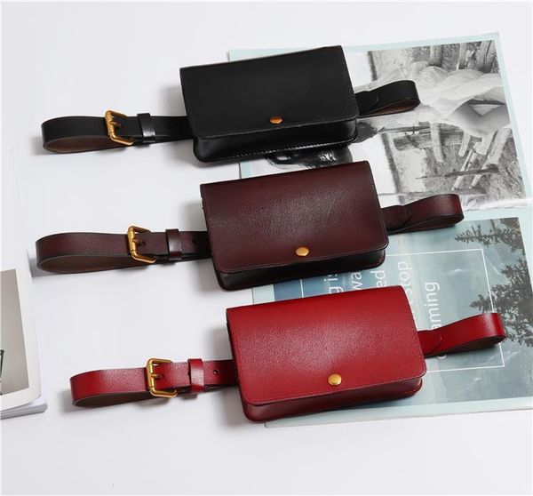

classic plain genuine leather mini fanny pack women korean street buckle waist belt with phone bag cow leather summer waist bags1