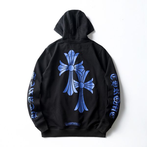 

and autumn winter tide ch crosin sweater men's cross horseshoe sanskrit hooded long sleeve thin coat women's, Black