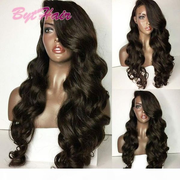 

bythair high 180% density virgin brazilian human hair wigs full lace wig wavy hair 100% human hair glueless body wave lace front wig, Black;brown