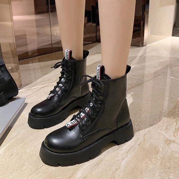 

boots women's shoes in large size 2021 flat side british style ankle, Black
