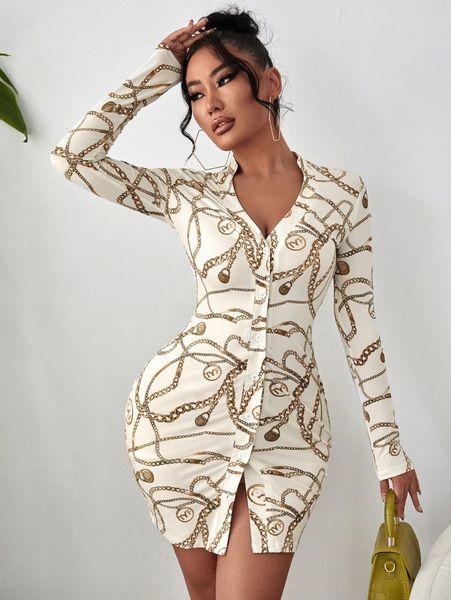 

sxy chain print bodycon dress z6ls#, Black;gray