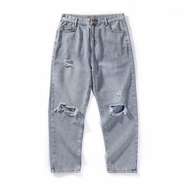

spring summer men's harem pants 2020 korean hip hop hole man straight jeans1, Blue