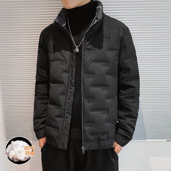 

men's down & parkas thickened warm 2021 collar jacket youthful vitality youth hooded grey duck thick men, Black