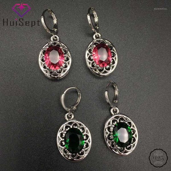 

huisept vintage earrings 925 silver jewellery with emerald ruby gemstone drop earrings ornaments for women wedding party gifts1