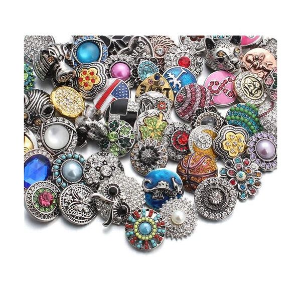

50pcslot mixed style 18mm metal snap buttons jewelry 50 designs ginger rhinestone snap fit 18mm snap bracelet sqcxob queen66, Bronze;silver