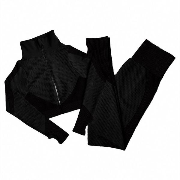 

женщины бесшовные йога наборы 2pcs / 3шт женская молния костюм с длинным рукавом + спорт bra + леггинсы спортивные костюмы фитнесс костюмы s