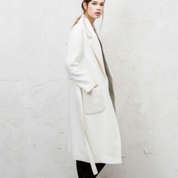 

women's wool & blends 2021 fall / winter women woolen robe belted coat simple notched lapel red black oversized plus size 2xl