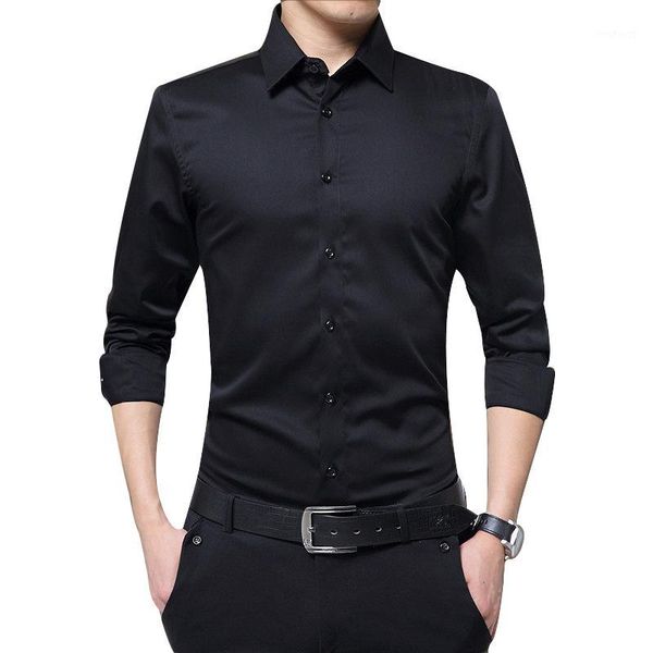 

men long sleeve shirts comfortable slim fit solid business formal shirts for autumn1, White;black