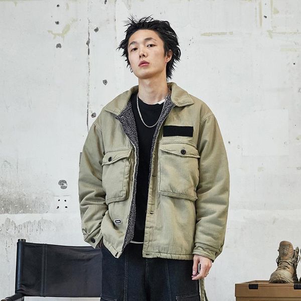 

19 winter day department vintage lapel cotton padded jacket for men loose and thickened work clothes for students1, Black