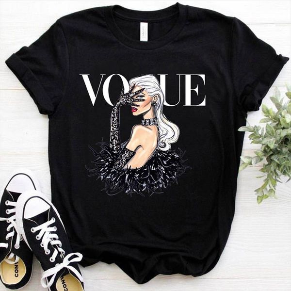 

vogue t shirt princess kawaii harajuku women ullzang cute t shirt grunge aesthetic graphic tshirt 90s fashion tees female, White