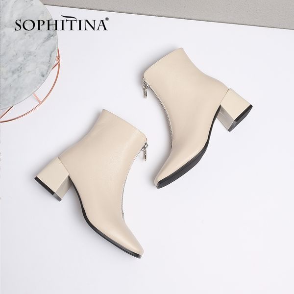 

sophitina new fashion genuine leather square heel ladies boots casual outside square toe shoes basic med heel women boots so221 t200425, Black
