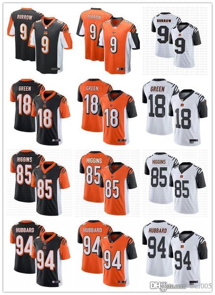 

men women youth cincinnati bengals 18 a.j. green 9 joe burrow 85 tee higgins 94 sam hubbard black orange custom football jersey, Black;red