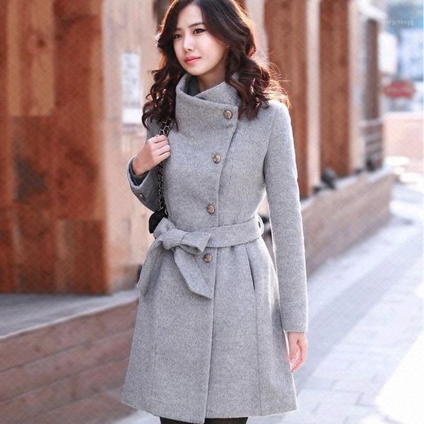 

elegant vintage wool long winter coat women casual slim belt overcoats woolen women clothing female thick warm feminine coat1, Black
