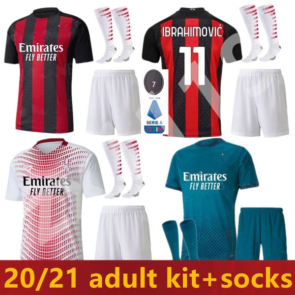 

20 21 milan soccer jersey kits ac 2020 2021 ibrahimovic piatek football shirt paqueta bennacer theo tonali camisa de futebol sets uniforms, Black