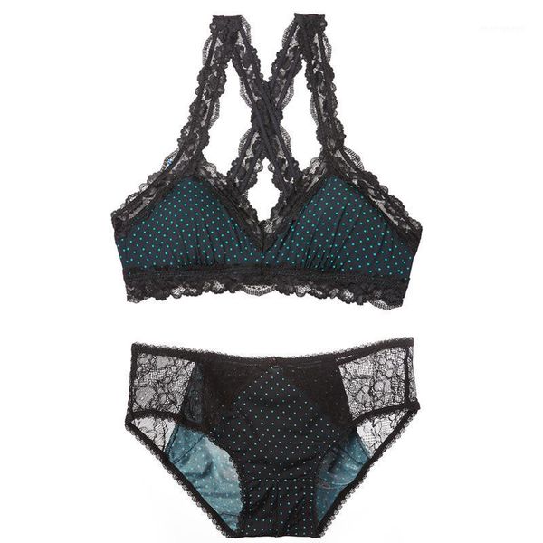 

bras sets lace triangle cup bra set comfortable and cute polka dot lingerie wire thin section cross beauty back ladies underwear1, Red;black