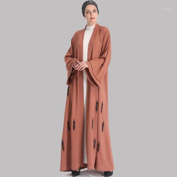 

beaded abaya kimono cardigan women muslim ramadan eid turkey dubai solid color long sleeves long front open abaya modest wear1, Red
