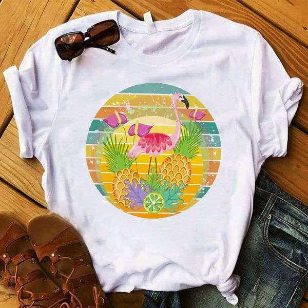 

женщины-леди t-рубашка pinapple flamingo parted tshirt дамы с коротким рукавом футболка для футболки женщины женщины верхняя одежда графичес, White