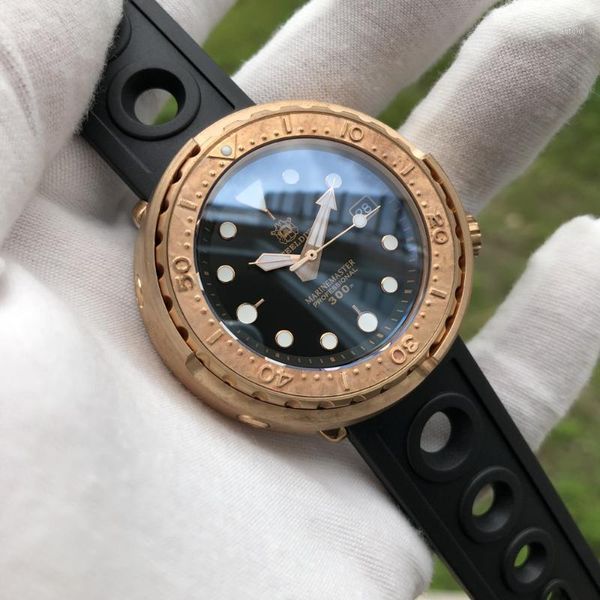 

steeldive bronze men watch automatic mechanical sapphire luminous 30 bar water resistant rubber strap1, Slivery;brown