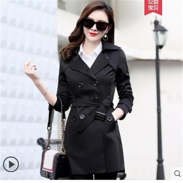 

woman spring plus size knee length coats female autumn oversized slim windbreaker women double breasted overcoat lady long coat1, Black