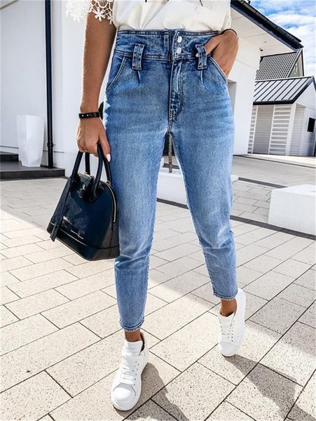 

pants with zipper and pockets skinny pencil pants vintage washed bleached womens jeans summer high waist blue womens designer denim