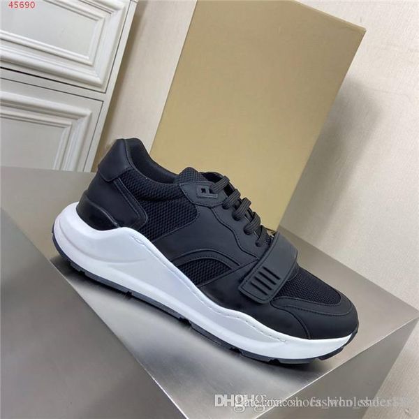 

мужские классические полосатые случайные кроссовки, кожаные сплайсинга дышащей сетки шнурках толстой подошве немного белые туфли с коробкой, Black