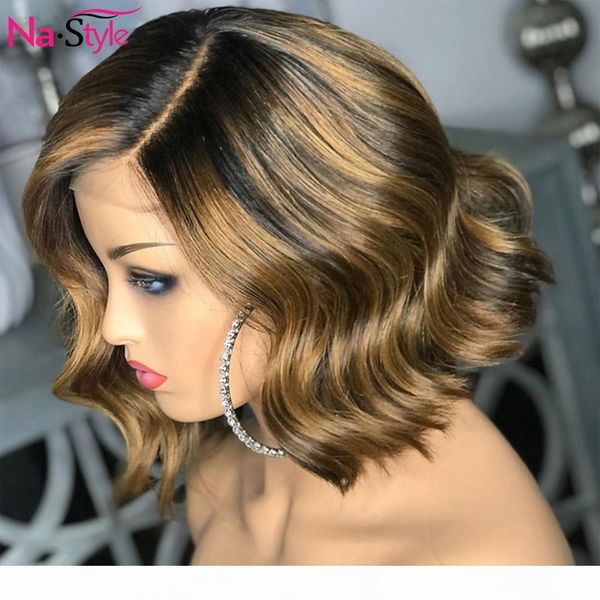 

colored 4x4 closure wig human hair 1b 30 honey blonde lace front wigs pre plucked with baby hair pixie cut bob wig 130% remy, Black